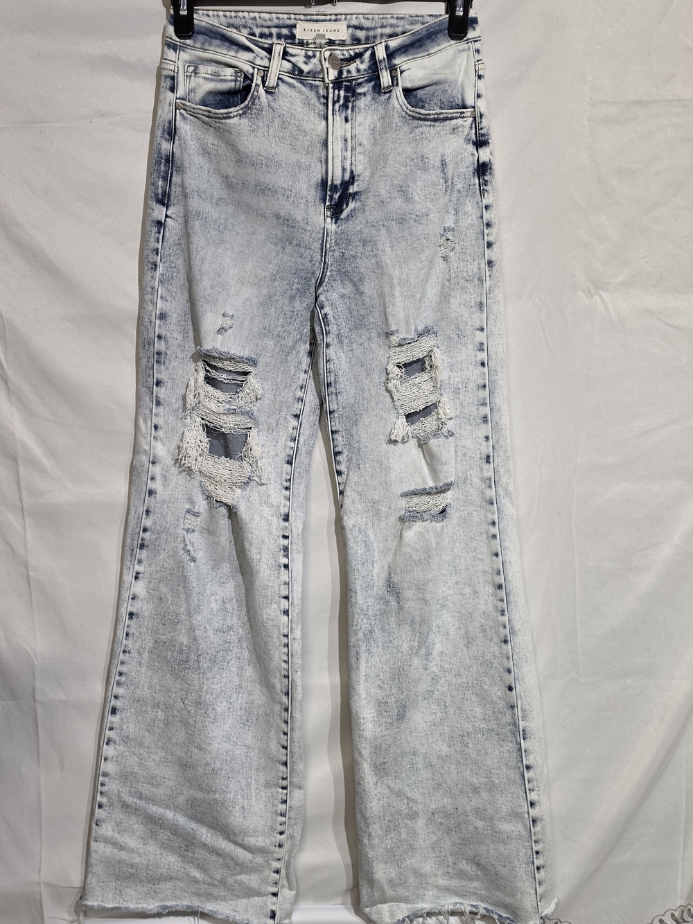 Risen Jeans Avril Distressed Wide Leg High Rise Acid Wash Size 7 Waist 28